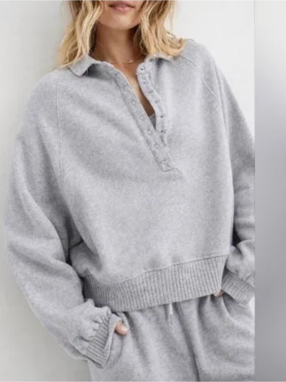 Aerie Oh Snap! Quarter-Snap Sweatshirt in Heather Gray - Size Large
